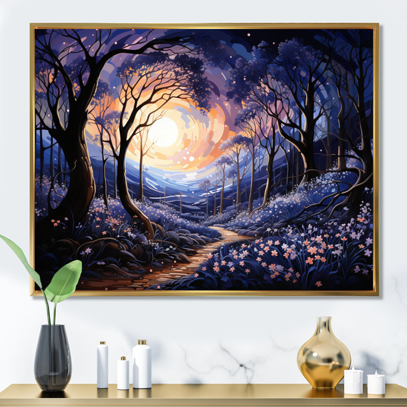 Bluebonnets Flower Blissful VII - Blue Bonnets, impressions sur toile, H 16 po x l 32 po x P 1 po, Cadre flottant doré