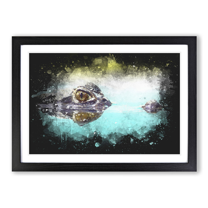 Peering Crocodile - Picture Frame Graphic Art Print, 24cm H x 33cm W x 2cm D, Black Framed