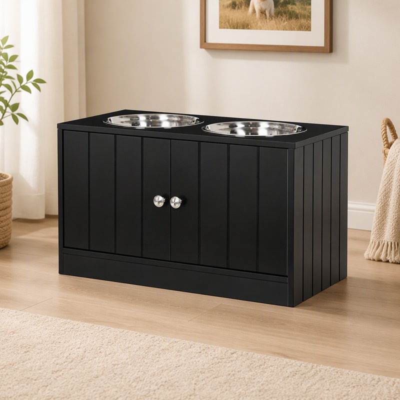Armoire de rangement pour aliments pour chiens, station d'alimentation pour chiens, Black