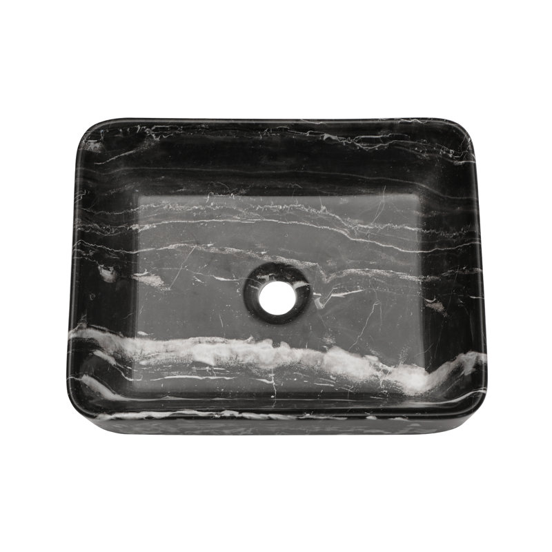 Black and Gray Marble Ceramic Rectangular Vessel Sink
