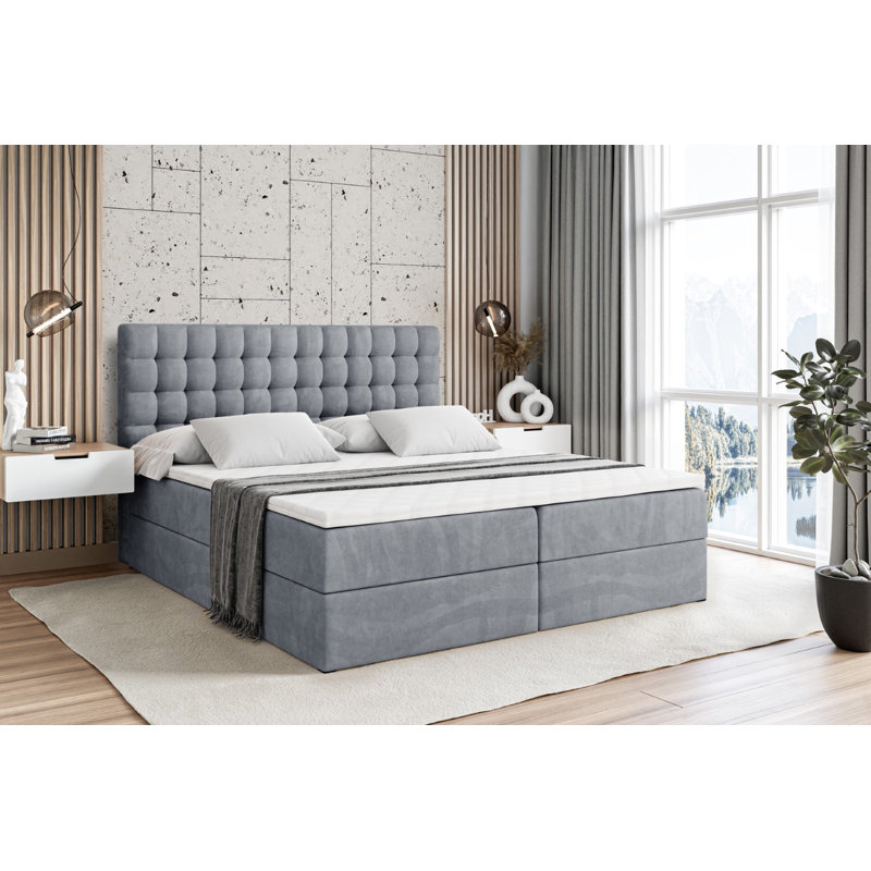 Bed with Mattress, 200 x 200 cm, Grey