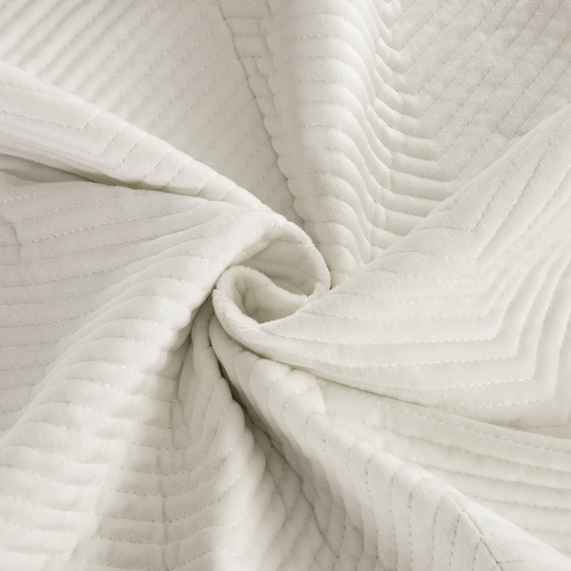 Pointehaven Ivory Velvet Oversized Chevron Quilt Set, Full/Queen, Full/Queen Quilt + 2 Standard  Shams, Ivory