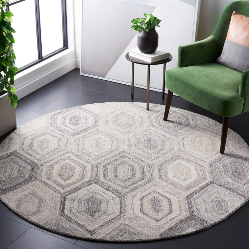Isbella Hand Tufted Wool Geometric Rug, Round 6'