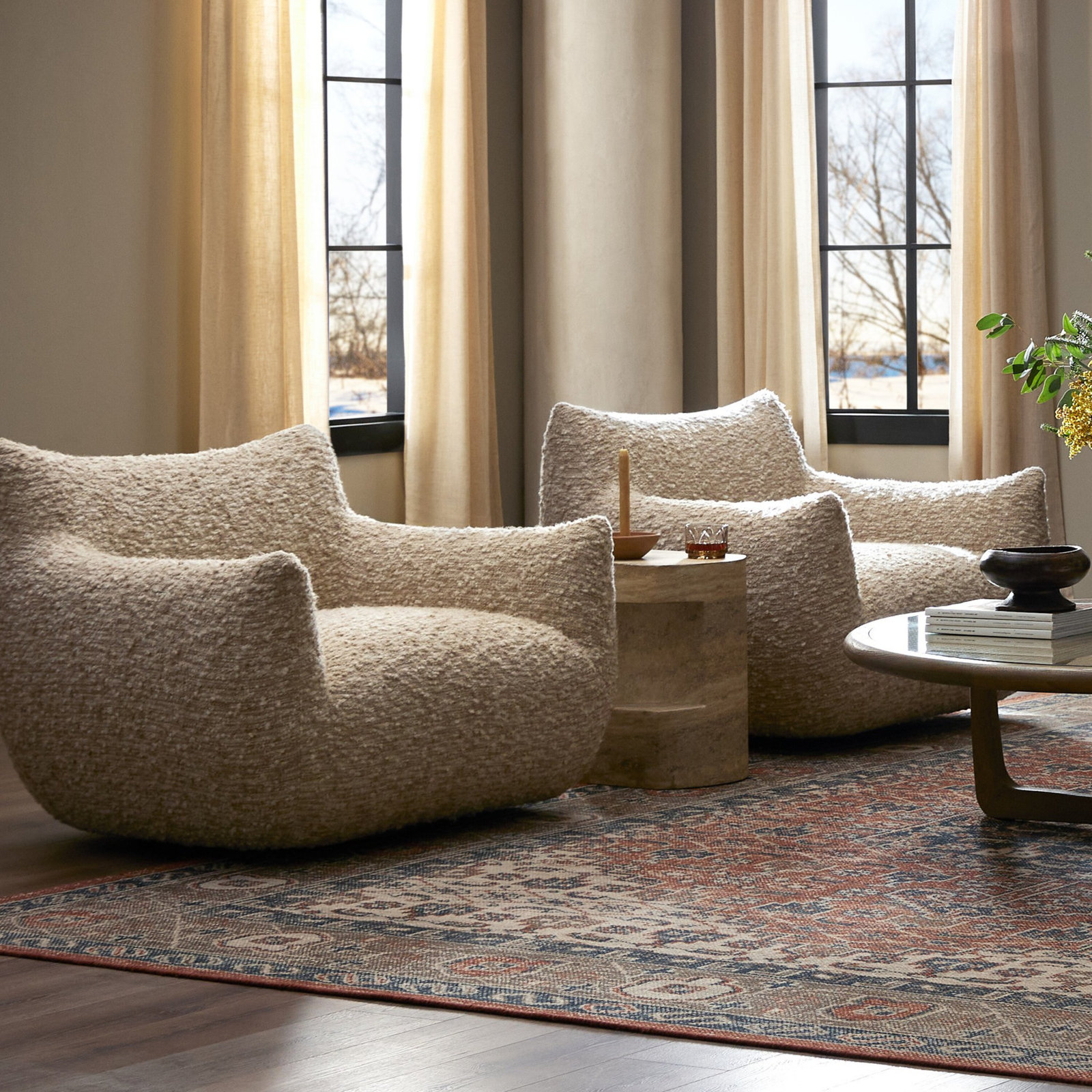 Nowthen Swivel Club Chair, Solema Cream Boucle