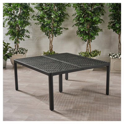 Outdoor Modern Aluminum Dining Table With Woven Accents, Antique Matte Black