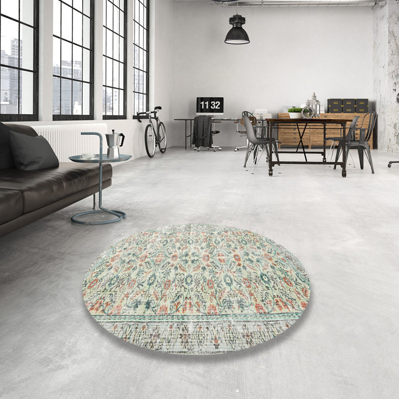 Tapis beige/bleu/rouge traditionnel, Rond 4 pi