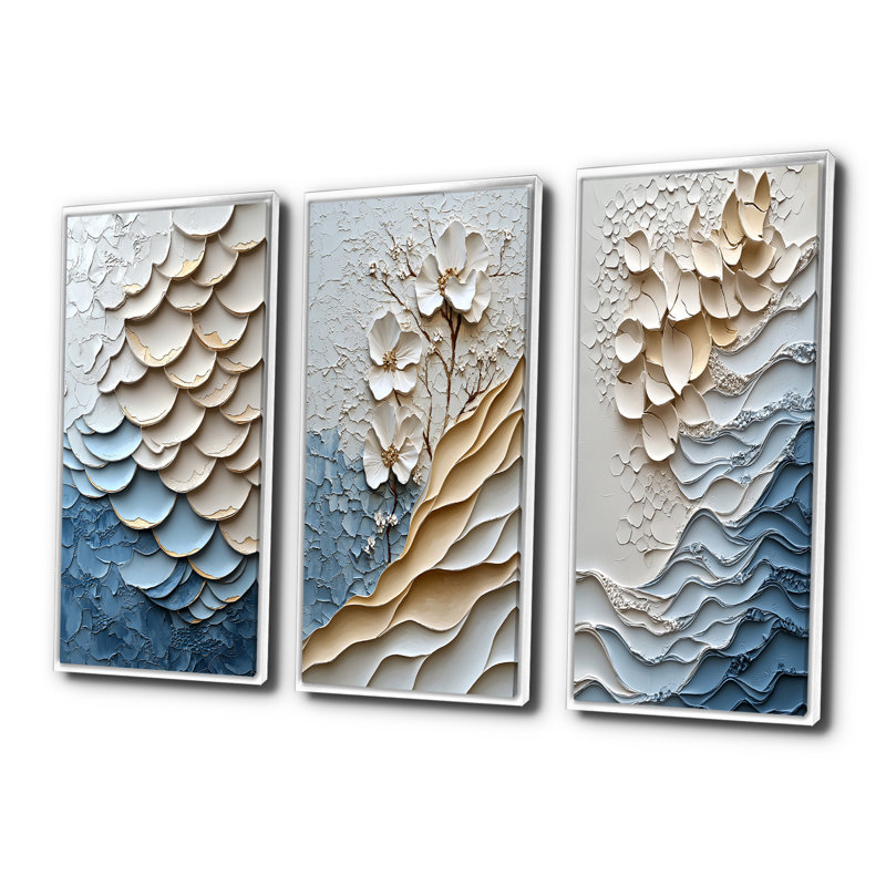 Blanc et bleu côtier mosaïque I - Collection d'art mural côtier, H 32 po x l 48 po, Reproduction encadrée sans passe-partout