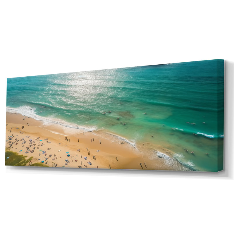 Vue aérienne de la plage côtière verte 1 - Art mural plage et océan, Toile tendue, H 28 po x l 60 po x P 1,5 po