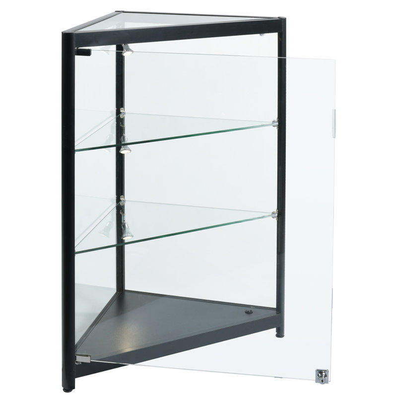 38" H - Black Fully Assembled Corner Display Case With LED Spotlights | Fully Assembled