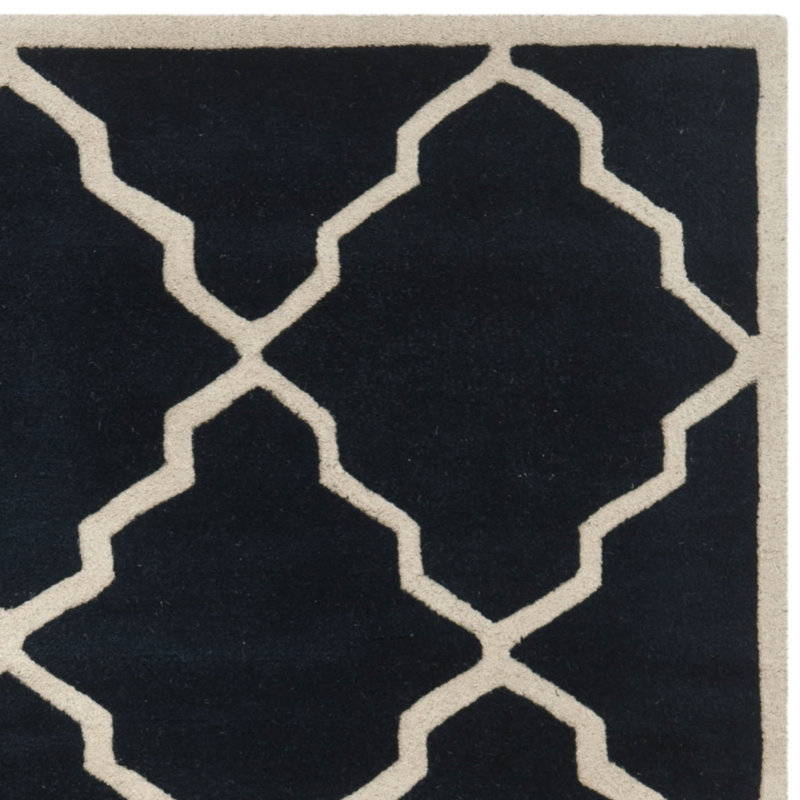Dark Blue Rectangular Hand-Tufted Wool Area Rug, 8' x 10'