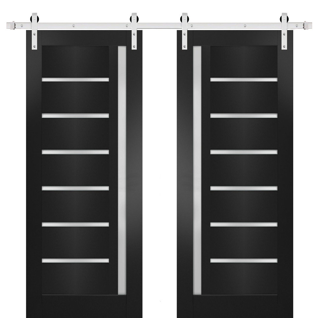 Quadro Frosted Glass Wood Sturdy Interior Barn Doors with Installation Hardware Kit SARTODOORS 