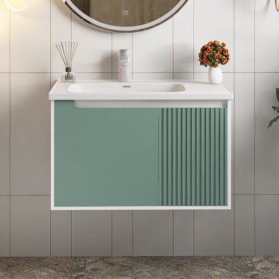 Meuble-lavabo flottant mural 32 po avec lavabo en céramique