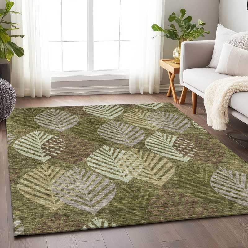 Premium Machine Washable Prisco Olive Rug, Rectangle 10' x 14'