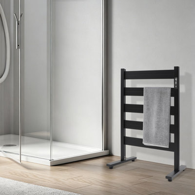 Porte-serviettes chauffant à 5 barres avec minuterie et porte-serviettes électrique autoportant à température réglable