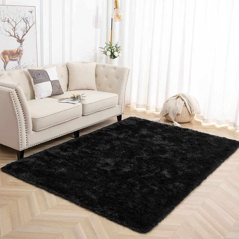 Shahen Rectangle Shag Area Rug in White, Rectangle 3' x 5', Black