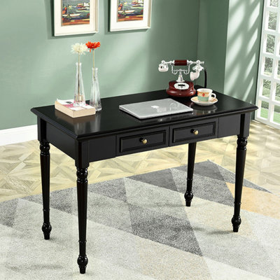Black Rectangular Solid Wood with 2 drawers desk
