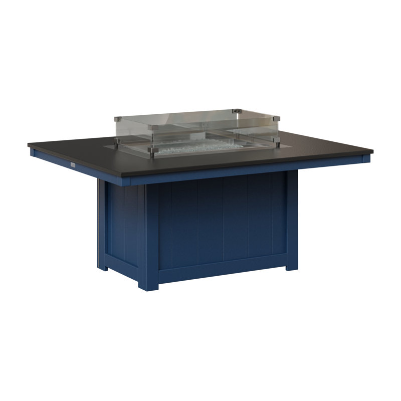 Berlin Gardens Donoma Rectangular Fire Pit Table, Hammered Top Black with Navy Blue Base