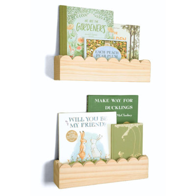 Scalloped Nursery Shelves,Floating Cloud Wall Bookshelf for Kids, Set of 2