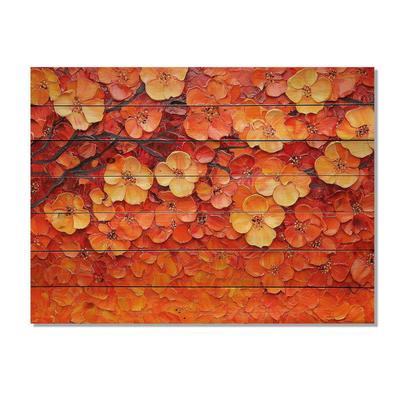Coucher de soleil aux nuances de fleur de pommier II - Décoration murale traditionnelle sur bois de pin naturel