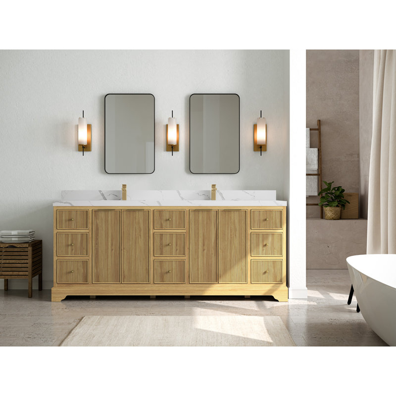 84 po X P 22 po Meuble-lavabo double en teck D Austin, Calacatta Laza