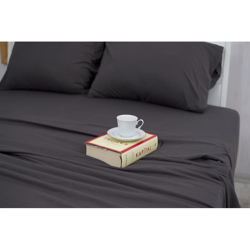 100% Cotton Jersey Knit Sheet Set, Queen Sheet Set with 2 Pillowcases, Anthracite