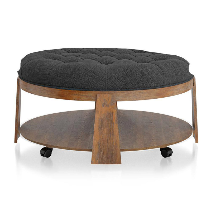Brenai Upholstered Ottoman, Dark Gray Duplicate