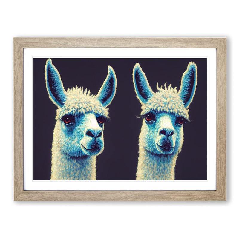 XH1022-9015X The Two Llamas Vol.1 - Single Picture Frame Print, 25cm H x 34cm W x 2cm D, Oak Framed