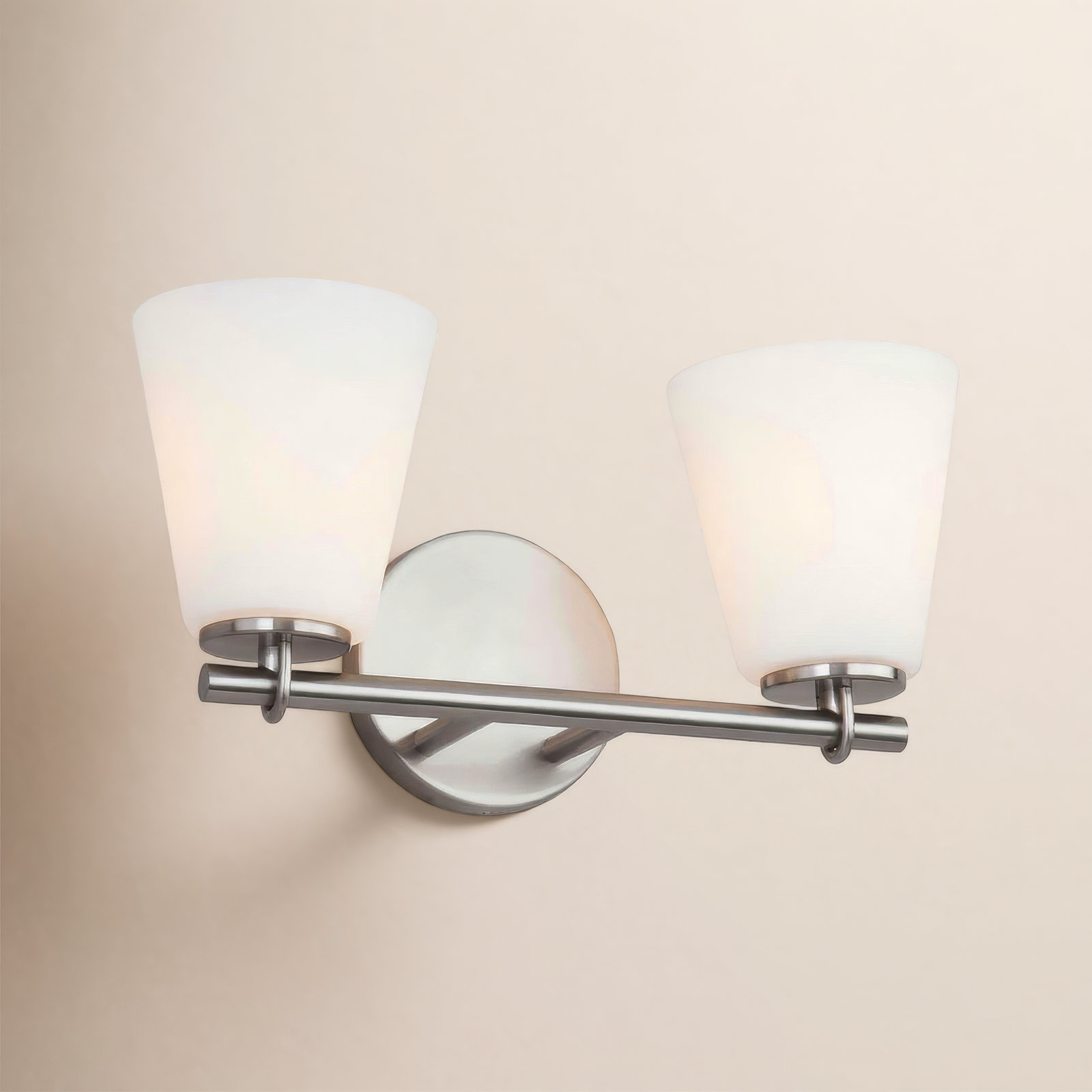Rafaella 2 Light Frosted Dimmable Vanity Light, Brushed Nickel