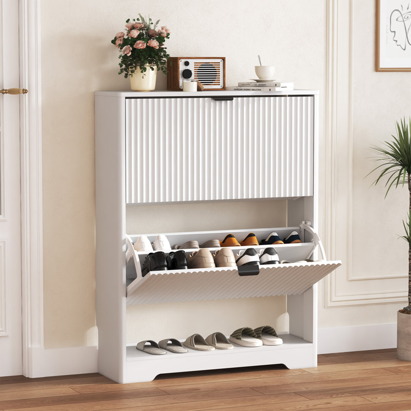 Wavy 2-Door Shoe Cabine, White