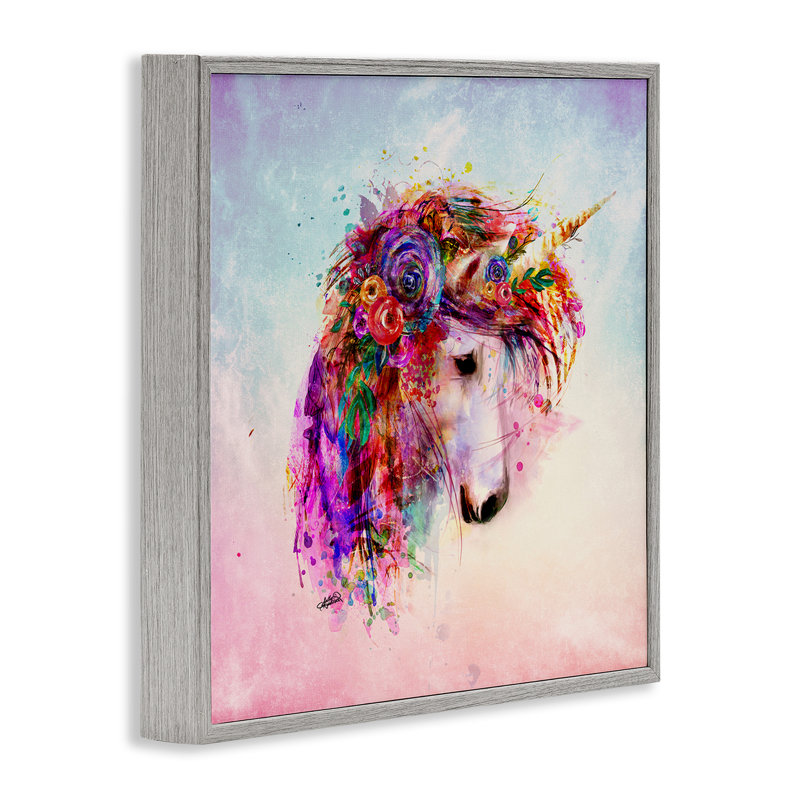 Abstrait licorne avec fleurs, estampe numérique de Sally Kaye Barlow / Makaio Design, H 12 po x l 12 po