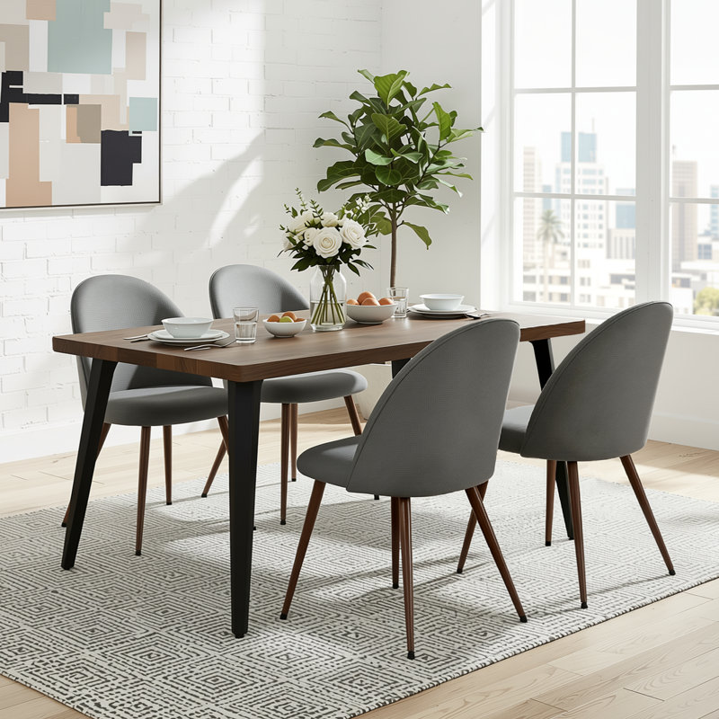 Hozel 63" Rectangular Dining Table Set with 4 Upholstered Chairs for Dining Room Comfort and Style, Dark Walnut, Gray/Brown