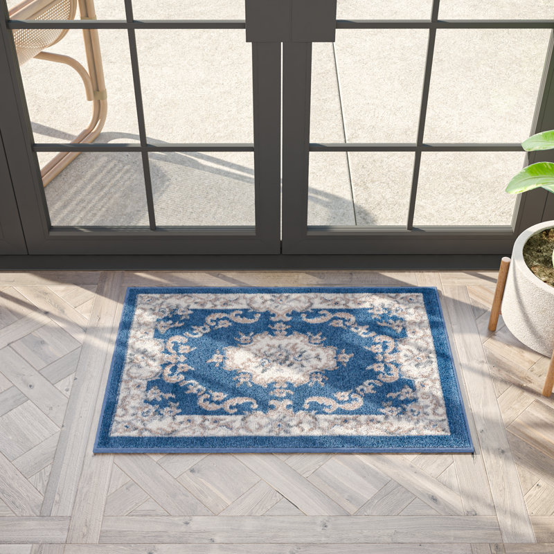 Riter Dark Blue / Navy / Cream Aubusson Oriental Rug, Rectangle 2' x 3'