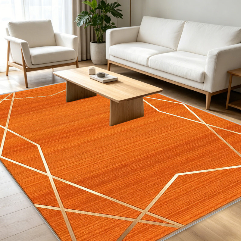 Orange Gold Geometric Line carpet-easy to clean, machine-washable, soft and comfortable; suitable for door mats, kitchens, living rooms, bedrooms, corridors, and laundry areas. Easy to clean, durable carpet for home decoration.