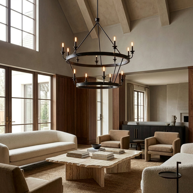 William Chandelier - 14-Light Lacquered Burnished Brass, Deep Patina Bronze