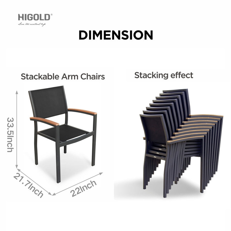 Ensemble de 8 chaises de salle à manger d'extérieur avec accoudoirs Heck, Simili bois