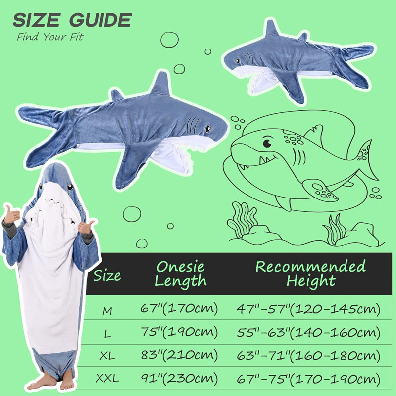 Sweat à capuche Shark Snuggle avec yeux et dents brillants, couverture en flanelle Shark, sac de couchage Shark Onesie