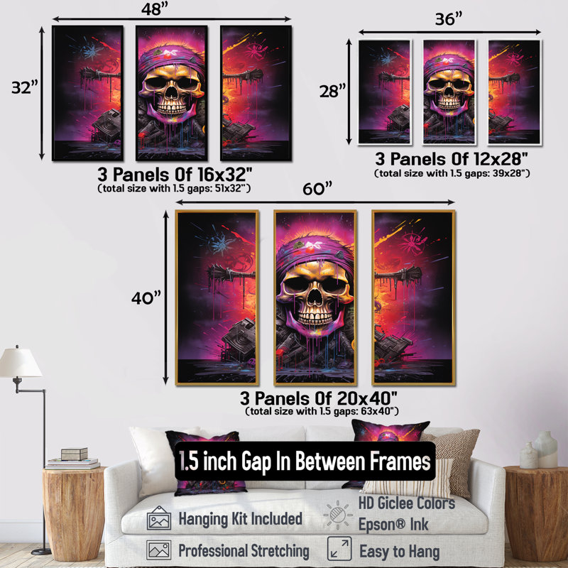 Drapeau pirate squelette - art mural pirate, H 28 po x l 36 po, Cadre flottant noir