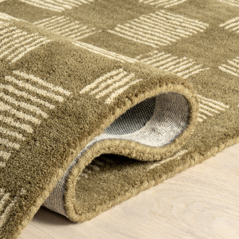 Olive and Beige Hand-Tufted Wool Rectangular Area Rug