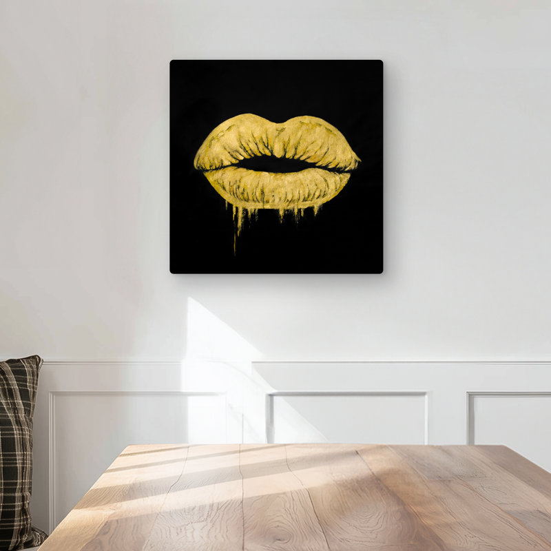 Golden Lips - Minimalist Black Metal Print for Home Decor