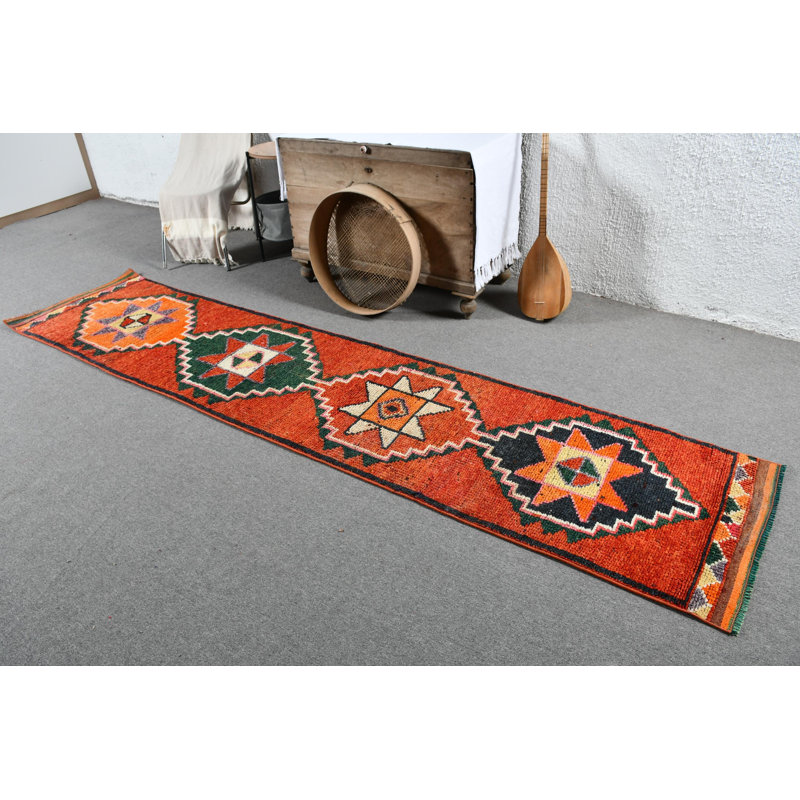 Tapis de style rétro Kilim avec motif géométrique traditionnel rouge / vert