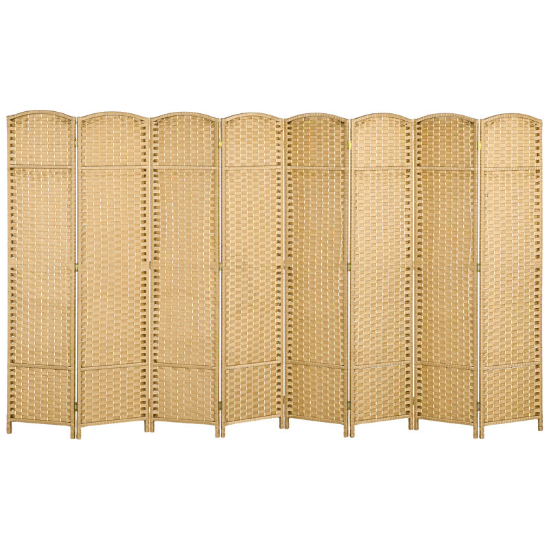 Paravent 8 panneaux, hauteur 5,6 pi, autoportant en bois naturel pour bureau à domicile, écran d'intimité de style tissage