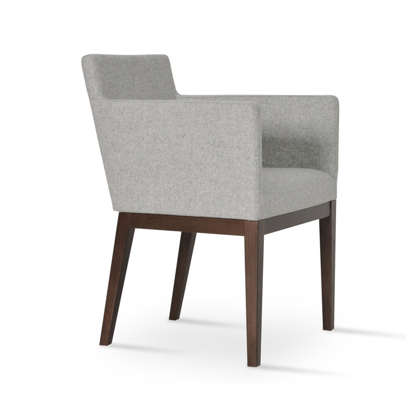Harput Wood Solid Back Arm Chair, Walnut, Silver Wool