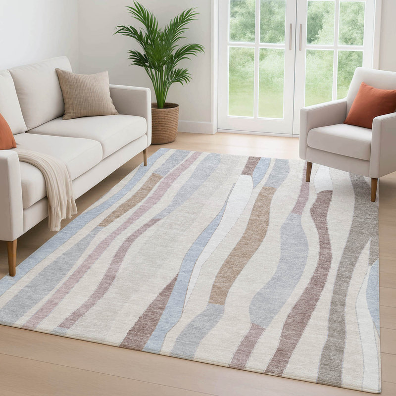 Premium Machine Washable Mayfield AMF2188 Striped Rug, 10' x 14', Beige