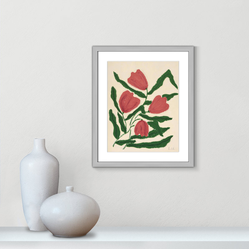 « Tulipes rouges » Estampe de Camilla Bergqvist, H 19 po x l 16 po x P 1,25 po
