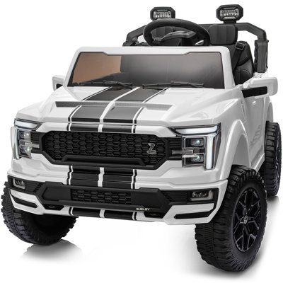 Hikiddo Licensed Ford Shelby F-150 24V Kids Ride on Toy, 2 seater Electric Car for Kids w/ 20" Wide Seat, Remote Control - White