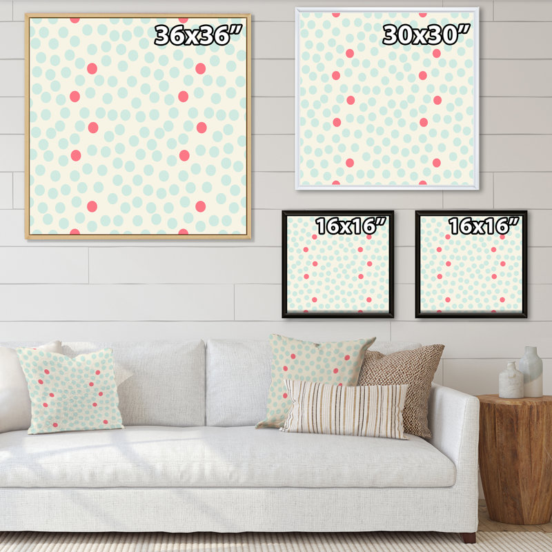 À pois avec rétro sur beige - Impression sur toile, Cadre flottant en érable, H 30 po x l 30 po
