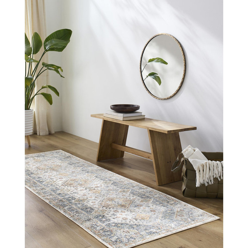 Tapis oriental bleu / ivoire Washburn, Tapis de couloir 2 pi 7 po x 7 pi 3 po