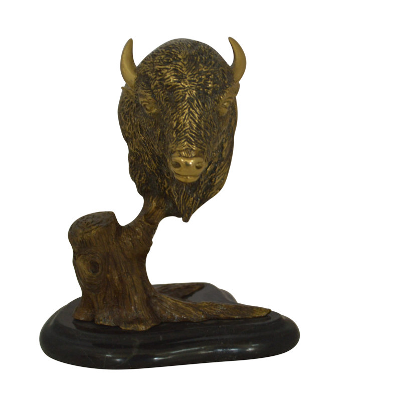 Statue bronze Johnison Bison Head - Taille: L 8 po x l 5 po x H 9 po.