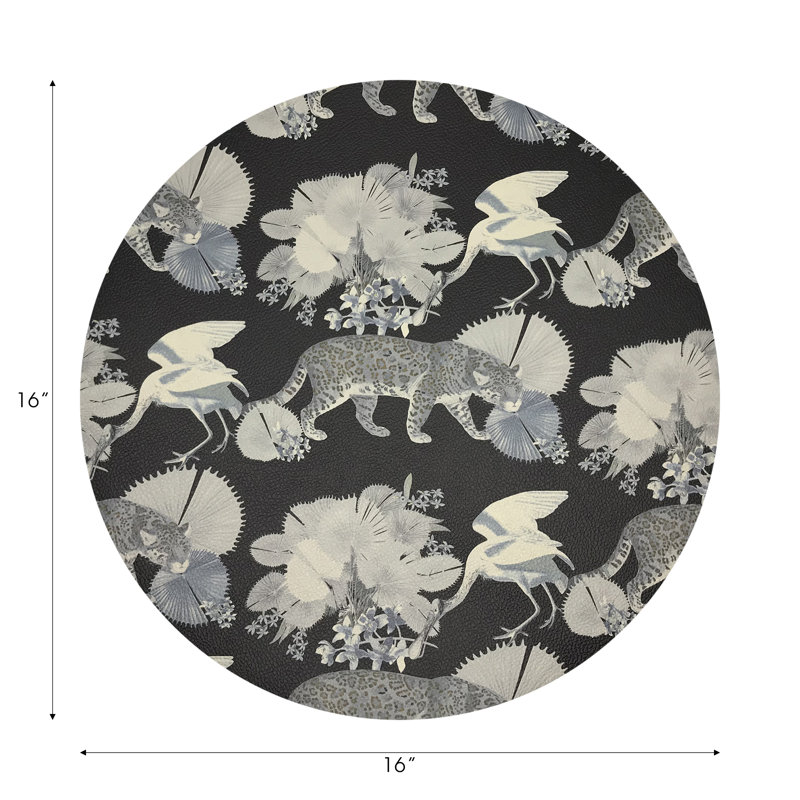 Leopard Walk Pebble 16" Vinyl Placemat, Black