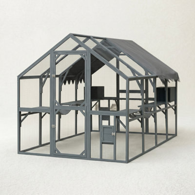  Large Wooden Outdoor Chicken, Cat Coop 110" Large Hen Run House, Cat Catio Upgrade Waterproof Cover